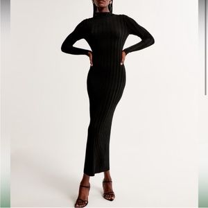 Abercrombie Long-Sleeve Glossy Maxi Sweater Dress - Black - XS
